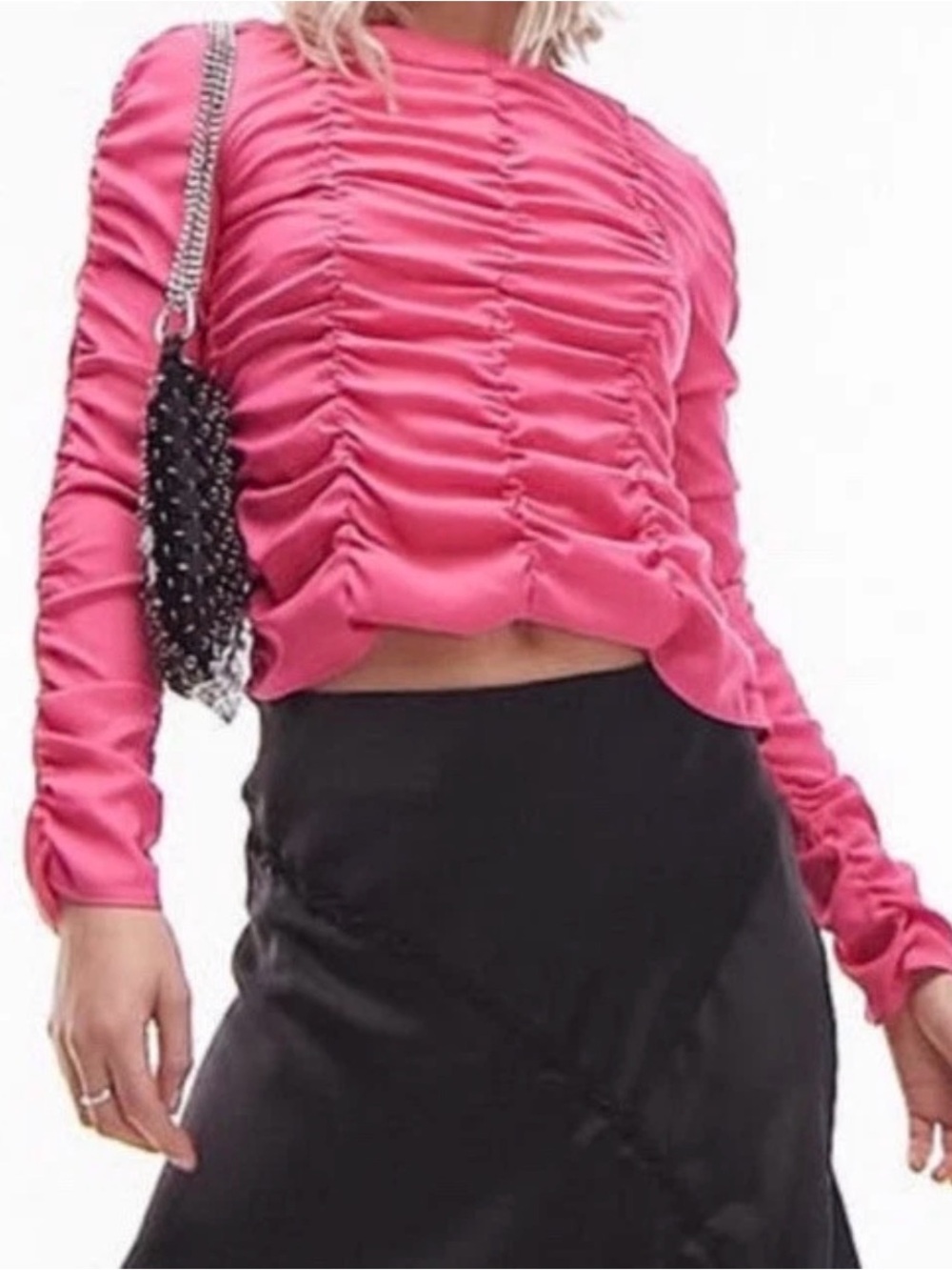 TOPSHOP Hot Pink Ruched Long Sleeve Blouse Top Women’s XS 4 NWT